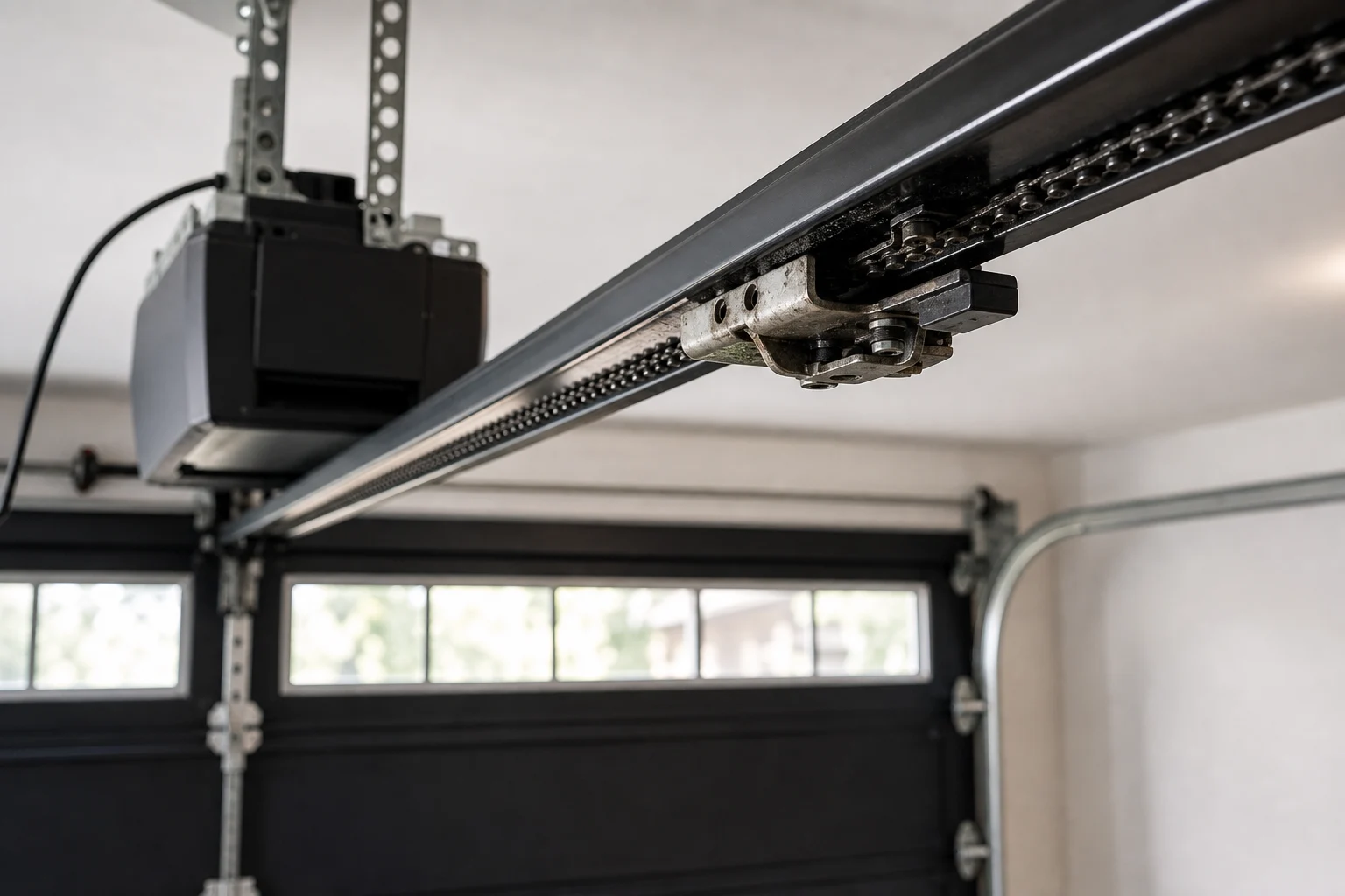 Garage door opener rail and trolley